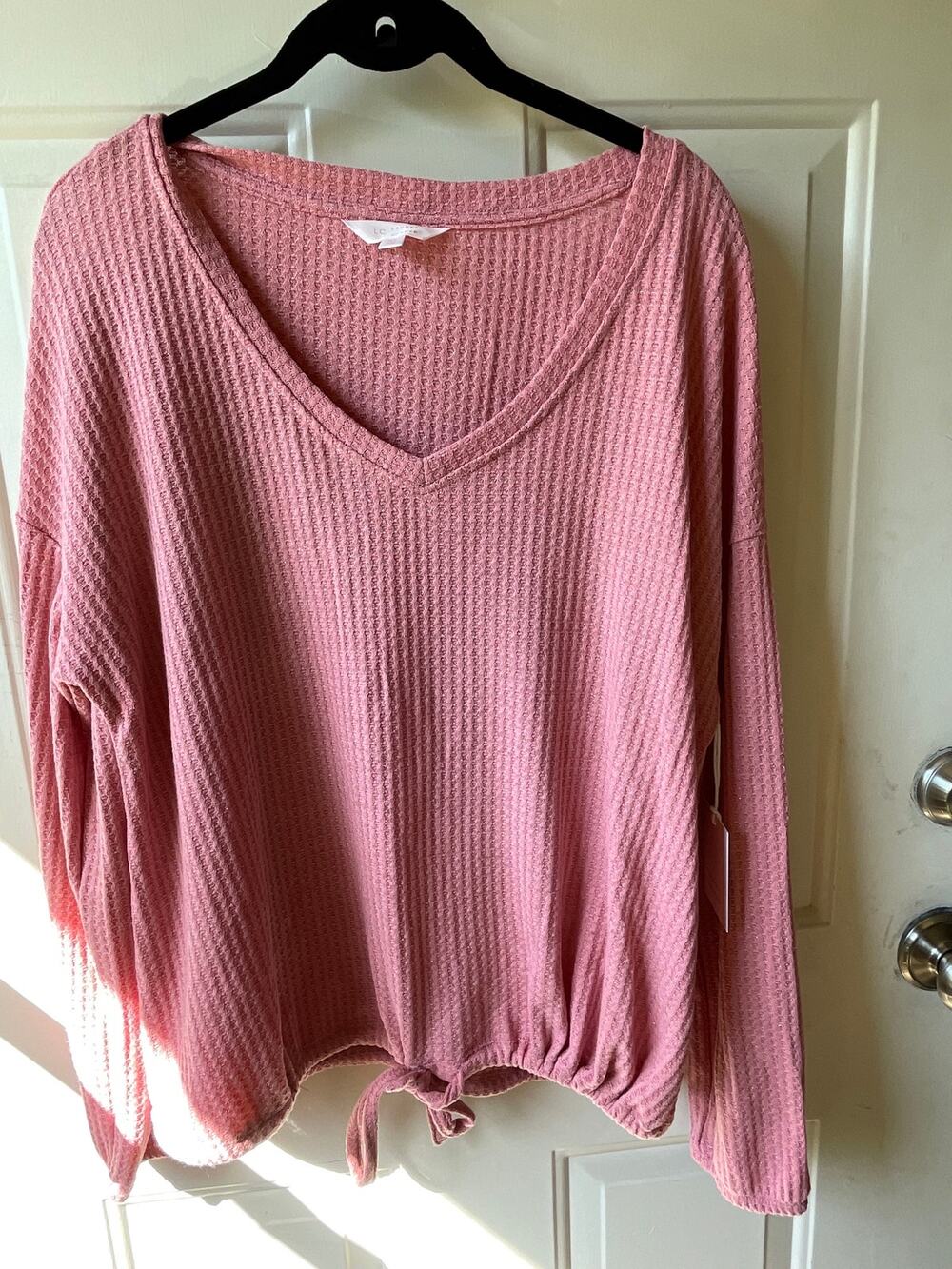 Womens Lauren Conrad Waffle Lnit Sweater with Silver Tinsil woven in weave Mauve